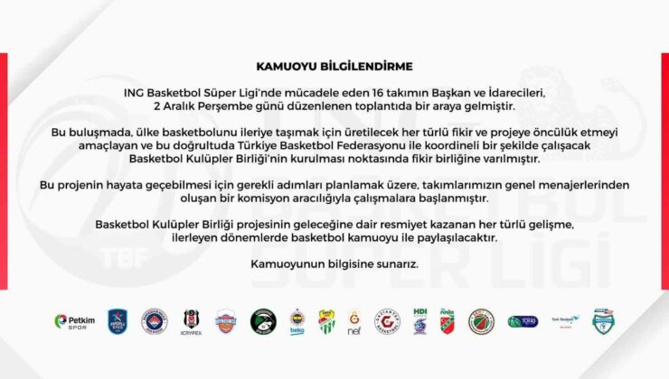 Frutti Extra Bursaspor: “Basketbol Kulüpler Birliği’nin kurulması noktasında fikir birliğine varılmıştır”